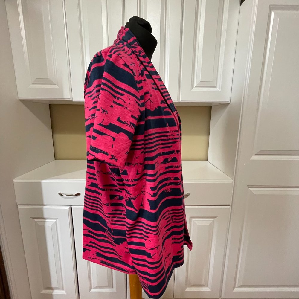 Carolyn Taylor Printed Short Sleeve W/ 2 Fer Solid Insert Top & Necklace… - Picture 3 of 14